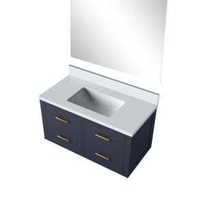 English Elm Blue Elegant Single Bath Vanity Set With White Quartz Countertop, Soft-Close Doors & Frameless Mirror B2731S01435