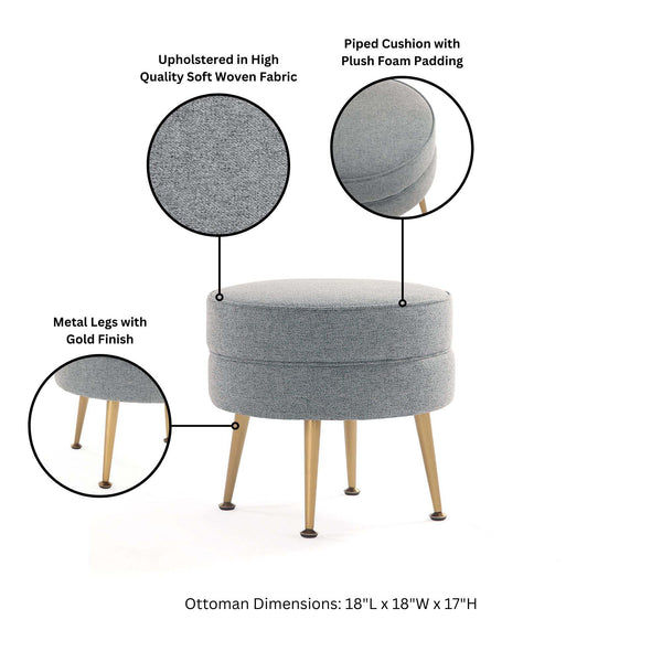English Elm Bailey Gray Upholstered Accent Ottoman: Modern Comfort, Versatile Decor, Stylish Gold Legs - 20” B365P397867