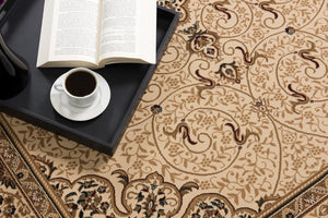 HomeRoots 25' Elegant Beige & Cream Oriental Runner Rug - Durable, Stain-Resistant, Ideal for High-Traffic Areas 610195