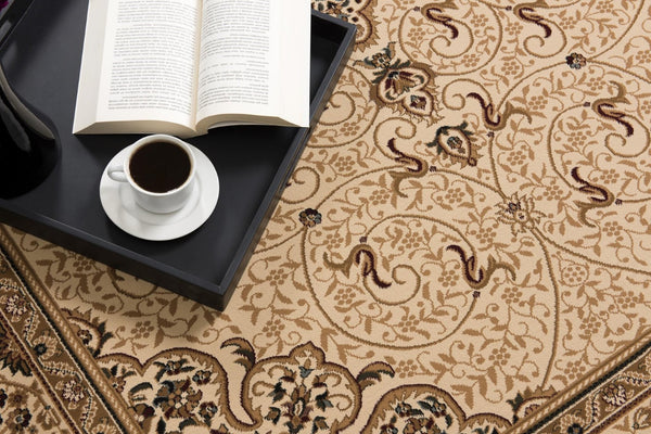 HomeRoots 25' Elegant Beige & Cream Oriental Runner Rug - Durable, Stain-Resistant, Ideal for High-Traffic Areas 610195