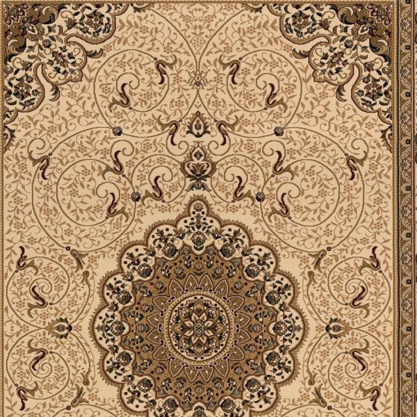 HomeRoots 25' Elegant Beige & Cream Oriental Runner Rug - Durable, Stain-Resistant, Ideal for High-Traffic Areas 610195