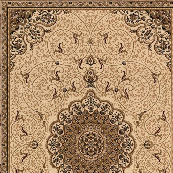 HomeRoots 18' Elegant Beige and Cream Oriental Runner Rug - Durable, Stain-Resistant Design for High-Traffic Areas 610199