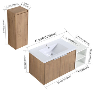 English Elm 42" Wall-Mounted Bathroom Vanity Set With Integrated Sink & Soft-Close Doors For Modern Spaces W999S00234