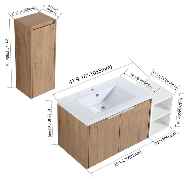 English Elm 42" Wall-Mounted Bathroom Vanity Set With Integrated Sink & Soft-Close Doors For Modern Spaces W999S00234
