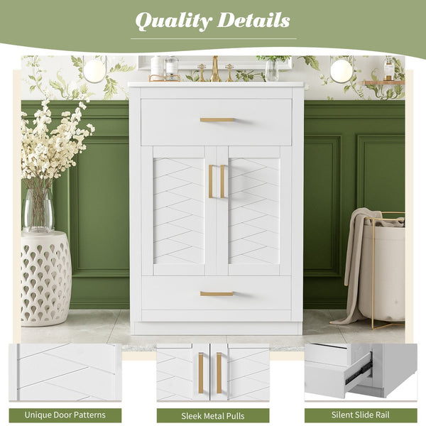 English Elm 24" Bathroom Vanity With Integrated Ceramic Sink, Sleek Storage Cabinet & Easy Assembly For Style N710P341037K