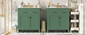 English Elm 60" Modern Bathroom Vanity Set with Double Ceramic Sinks, Soft-Close Doors, Flip Drawer & Storage Green N729P000002F