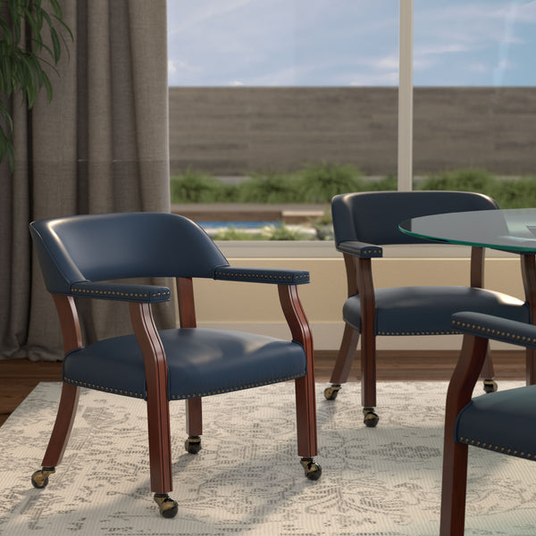 Comfort Pointe Cavett Navy Blue Caster Game Chair Navy Blue upholstery/Espresso frame finish