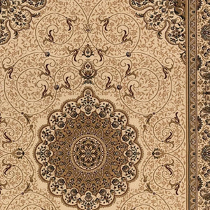 HomeRoots 15' Stylish Beige and Cream Oriental Runner Rug - Durable, Stain-Resistant, Perfect for High-Traffic Areas 610202