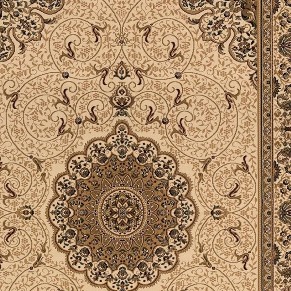 HomeRoots 15' Stylish Beige and Cream Oriental Runner Rug - Durable, Stain-Resistant, Perfect for High-Traffic Areas 610202