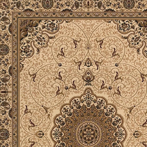 HomeRoots 13' Beige and Cream Oriental Runner Rug - Durable, Stain-Resistant, Elegant Low-Profile Design for High Traffic Areas 610204
