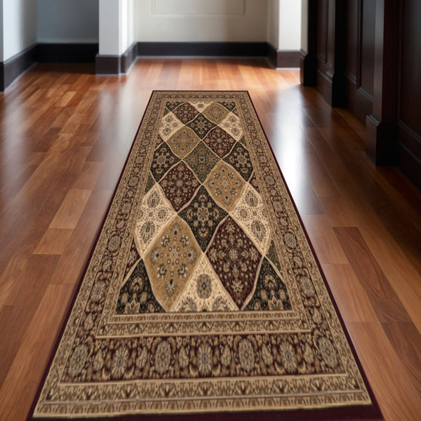 HomeRoots 16' Moroccan Runner Rug in Red and Black – Stylish, Stain-Resistant, Ideal for High-Traffic Areas! 610207