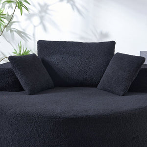 English Elm 55"l Teddy Fleece Round Chaise Chair Plush Foam Seating for Modern Living Rooms Black W1669P368466