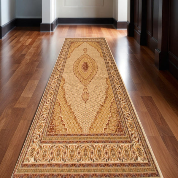 HomeRoots 16' Beige and Cream Moroccan Runner Rug – Durable, Stain-Resistant, Perfect for High-Traffic Areas! 610225