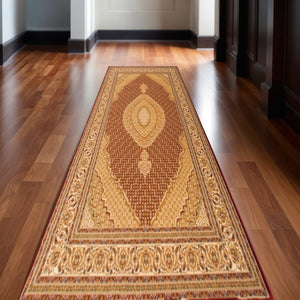 HomeRoots 18' Red and Beige Moroccan Runner Rug - Durable, Stain-Resistant Design for High Traffic Areas & Homes 610228
