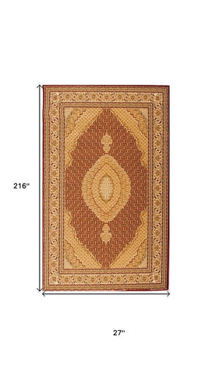 HomeRoots 18' Red and Beige Moroccan Runner Rug - Durable, Stain-Resistant Design for High Traffic Areas & Homes 610228