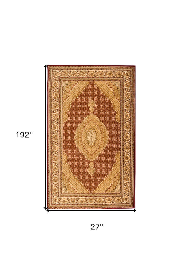 HomeRoots 16' Red and Beige Moroccan Runner Rug - Durable, Stylish, and Stain-Resistant for High-Traffic Areas 610229