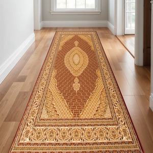 HomeRoots 16' Red and Beige Moroccan Runner Rug - Durable, Stylish, and Stain-Resistant for High-Traffic Areas 610229