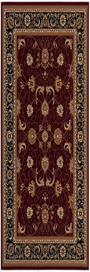 HomeRoots 14' Red And Black Oriental Runner Rug - Stylish, Stain-Resistant Design for High-Traffic Areas 610232