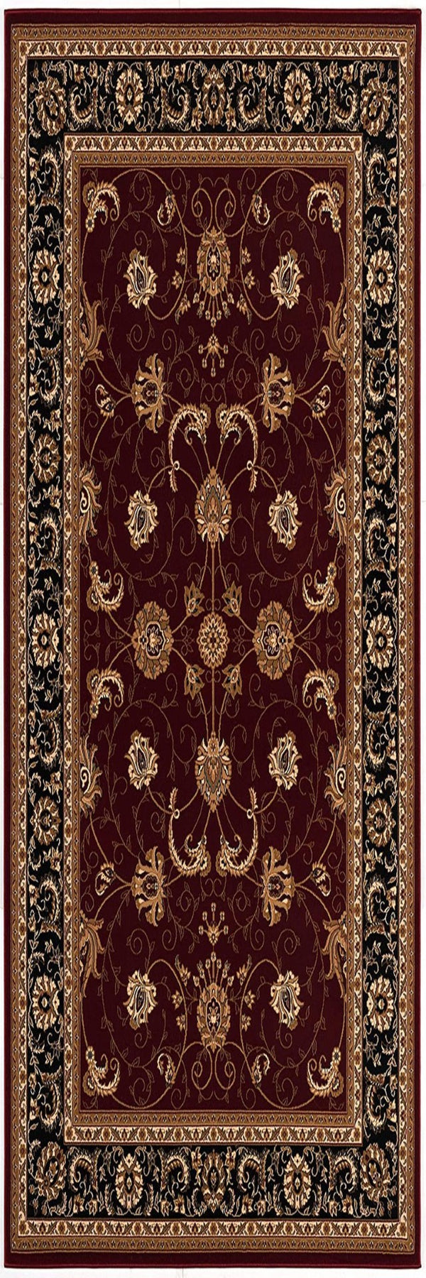 HomeRoots 14' Red And Black Oriental Runner Rug - Stylish, Stain-Resistant Design for High-Traffic Areas 610232