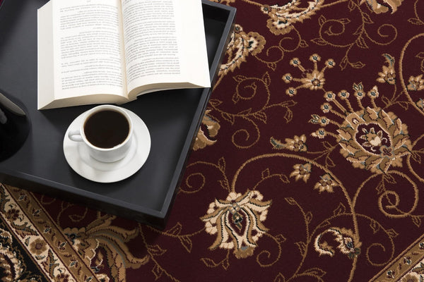 HomeRoots 14' Red And Black Oriental Runner Rug - Stylish, Stain-Resistant Design for High-Traffic Areas 610232