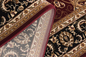 HomeRoots 14' Red And Black Oriental Runner Rug - Stylish, Stain-Resistant Design for High-Traffic Areas 610232