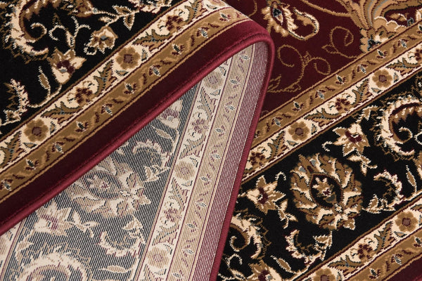 HomeRoots 14' Red And Black Oriental Runner Rug - Stylish, Stain-Resistant Design for High-Traffic Areas 610232