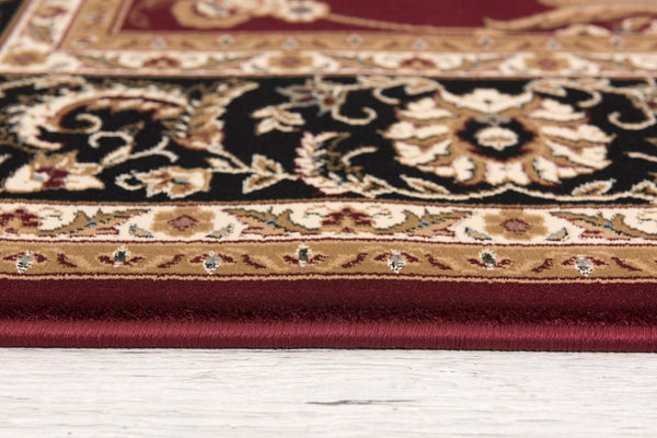 HomeRoots 14' Red And Black Oriental Runner Rug - Stylish, Stain-Resistant Design for High-Traffic Areas 610232
