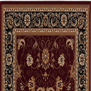 HomeRoots 14' Red And Black Oriental Runner Rug - Stylish, Stain-Resistant Design for High-Traffic Areas 610232
