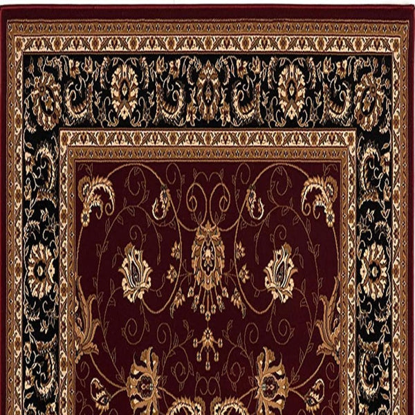 HomeRoots 14' Red And Black Oriental Runner Rug - Stylish, Stain-Resistant Design for High-Traffic Areas 610232