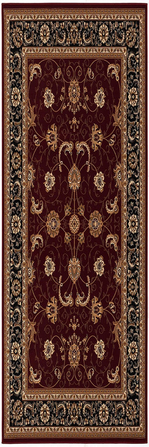 HomeRoots 14' Red And Black Oriental Runner Rug - Stylish, Stain-Resistant Design for High-Traffic Areas 610232