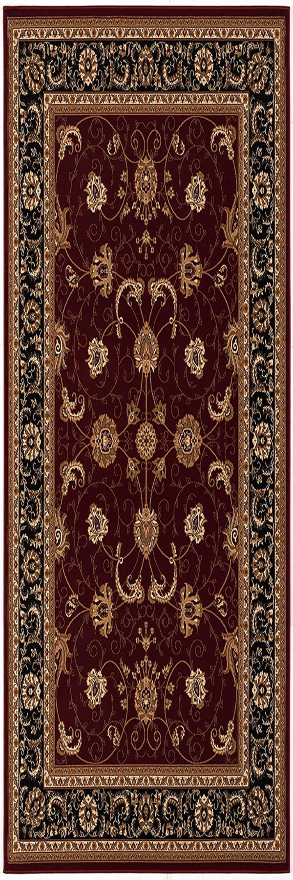 HomeRoots 14' Red And Black Oriental Runner Rug - Stylish, Stain-Resistant Design for High-Traffic Areas 610232