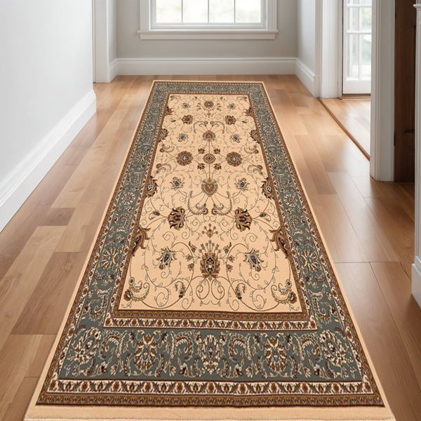 HomeRoots 30' Runner Sophisticated Dark Gray Tan Brown Oriental Area Rug for High-Traffic Elegance 18' Runner 610234