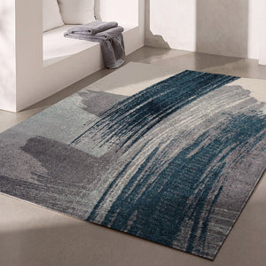 HomeRoots 2' Blue and White Abstract Runner Rug - Durable, Stain-Resistant, Perfect for High-Traffic Areas! 610253