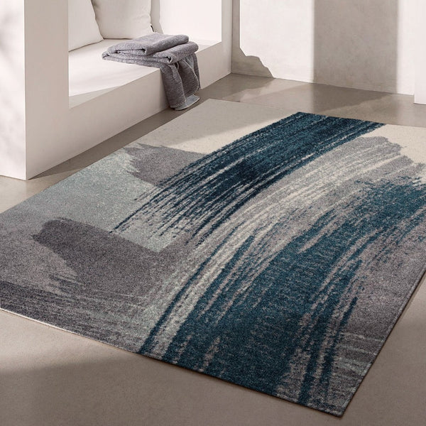 HomeRoots 2' Blue and White Abstract Runner Rug - Durable, Stain-Resistant, Perfect for High-Traffic Areas! 610253