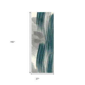 HomeRoots 16' Blue and White Abstract Runner Rug - Stylish, Durable & Stain-Resistant for High-Traffic Areas 610258