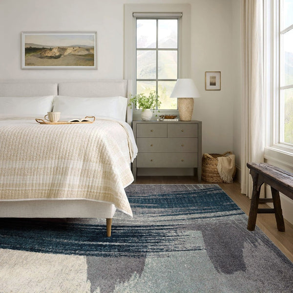 HomeRoots 16' Blue and White Abstract Runner Rug - Stylish, Durable & Stain-Resistant for High-Traffic Areas 610258