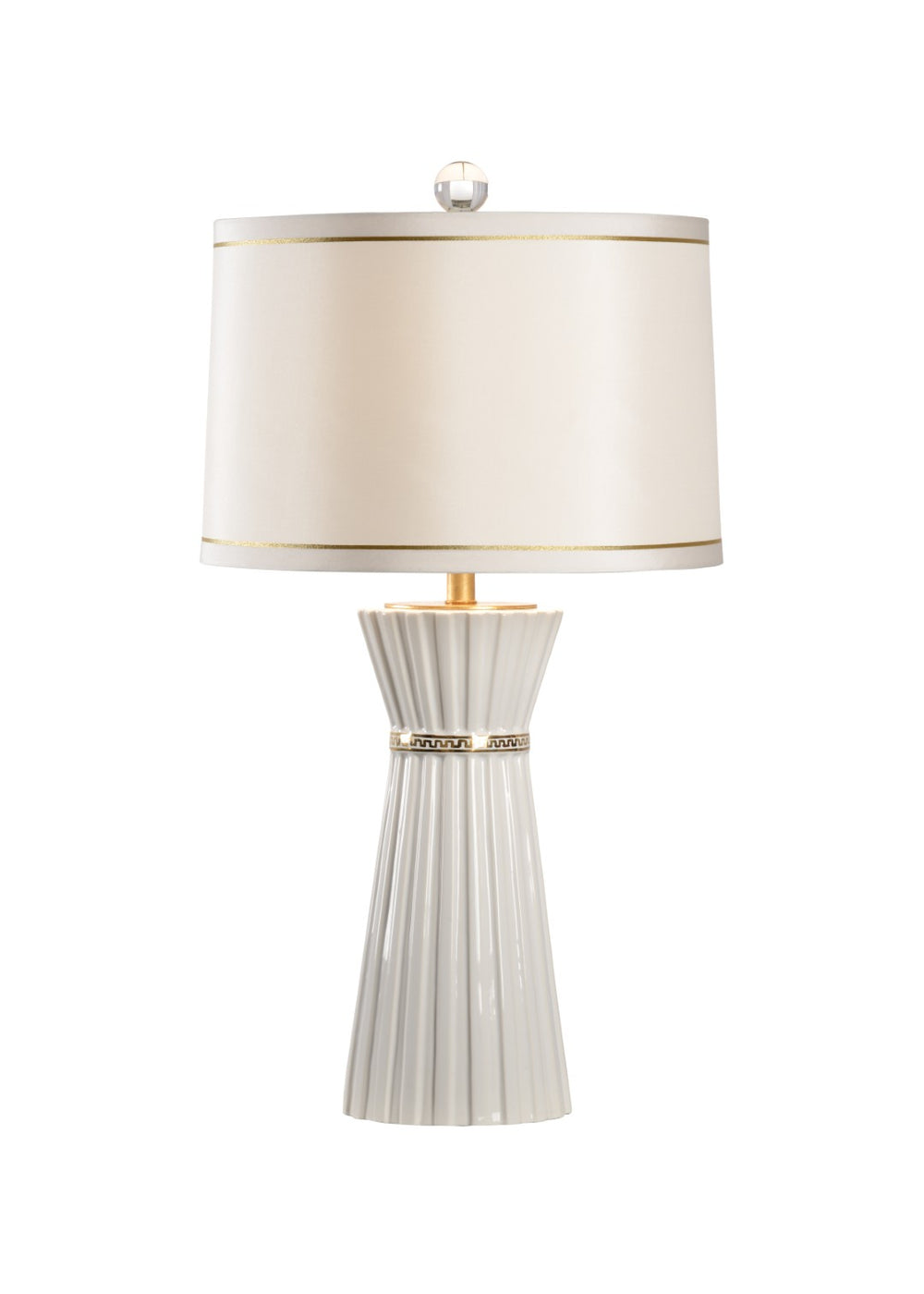 Wildwood Gold Faithful Lamp With Hourglass Silhouette, Hand‑Painted Greek Key, Off‑White Silk Shade, 33" 61028