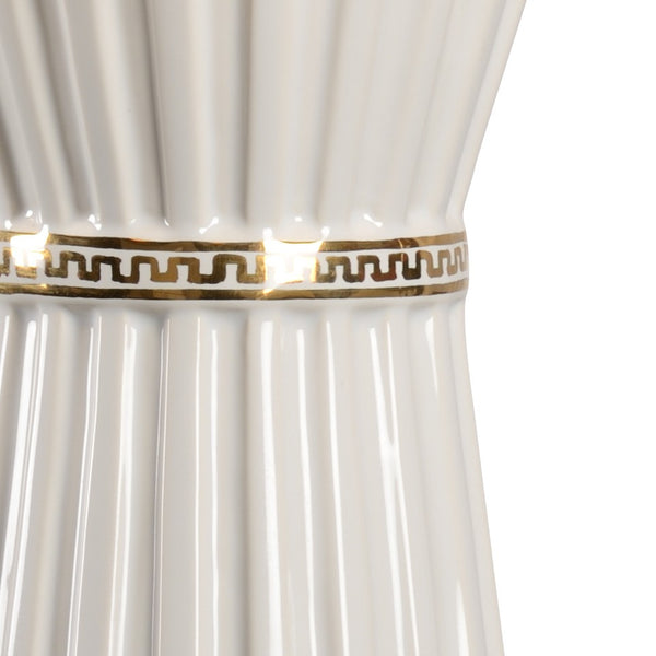 Wildwood Gold Faithful Lamp With Hourglass Silhouette, Hand‑Painted Greek Key, Off‑White Silk Shade, 33" 61028