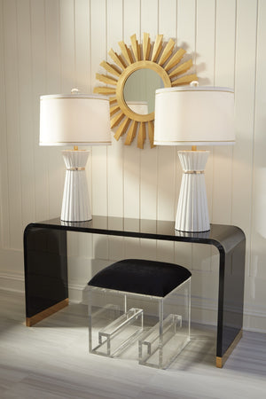 Wildwood Gold Faithful Lamp With Hourglass Silhouette, Hand‑Painted Greek Key, Off‑White Silk Shade, 33" 61028