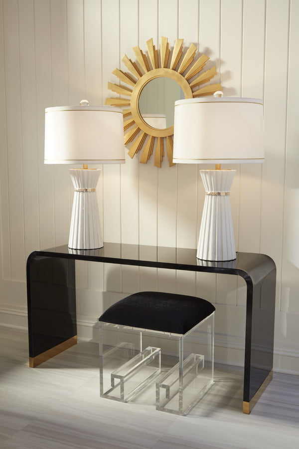 Wildwood Gold Faithful Lamp With Hourglass Silhouette, Hand‑Painted Greek Key, Off‑White Silk Shade, 33" 61028