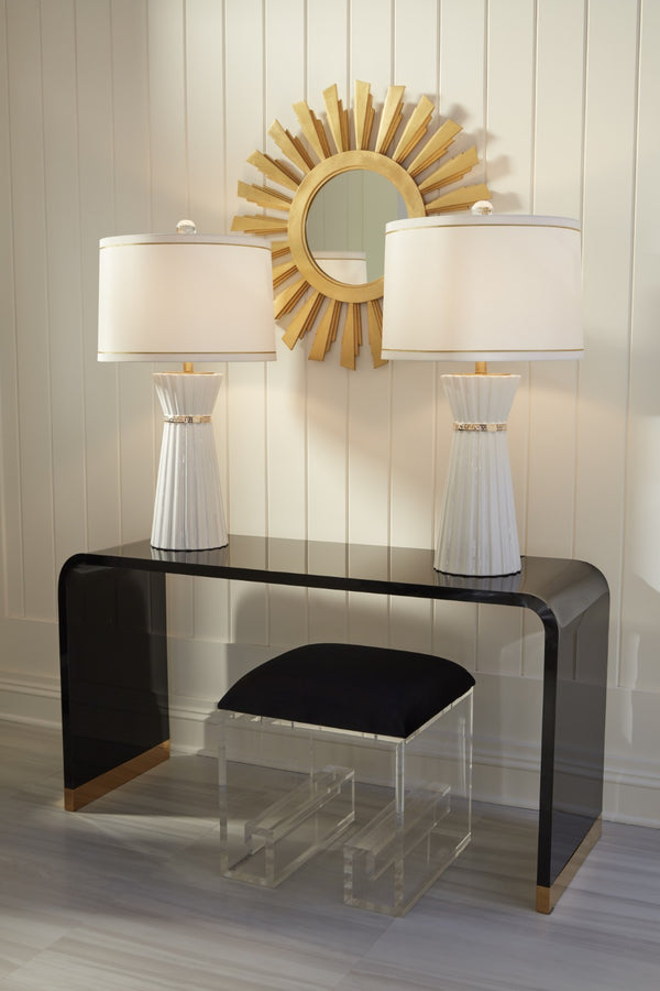 Wildwood Gold Faithful Lamp With Hourglass Silhouette, Hand‑Painted Greek Key, Off‑White Silk Shade, 33" 61028