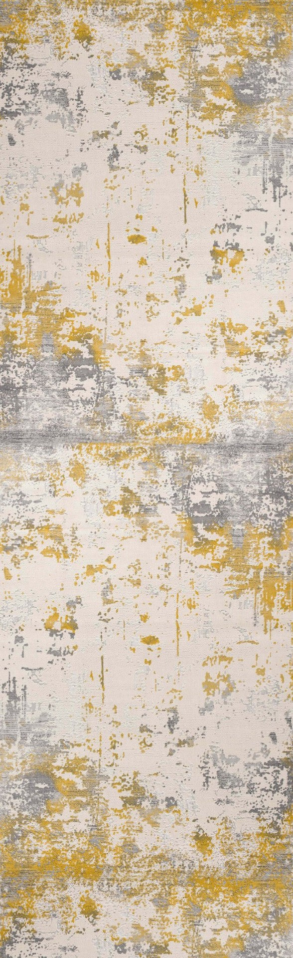 HomeRoots 16' Gold and Gray Abstract Runner Rug – Modern, Durable, Stain-Resistant for High-Traffic Areas 610288
