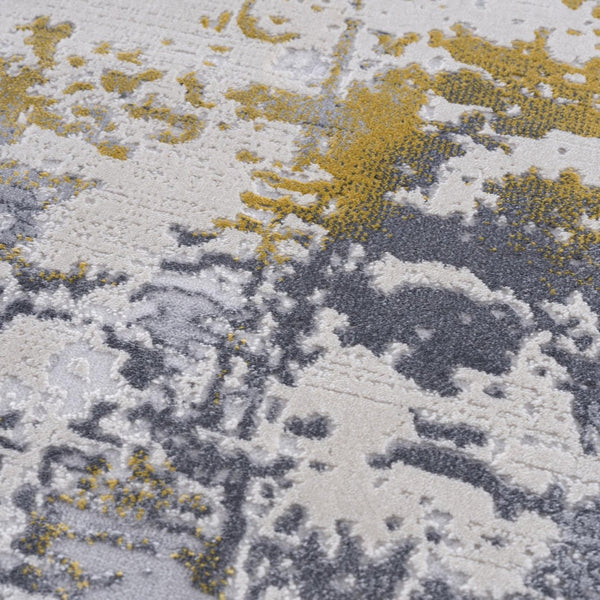 HomeRoots 14' Gold And Gray Abstract Runner Rug – Modern, Durable, Stain-Resistant for High-Traffic Spaces 610289
