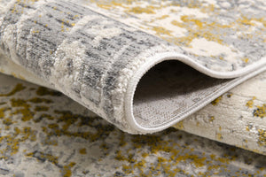 HomeRoots 14' Gold And Gray Abstract Runner Rug – Modern, Durable, Stain-Resistant for High-Traffic Spaces 610289