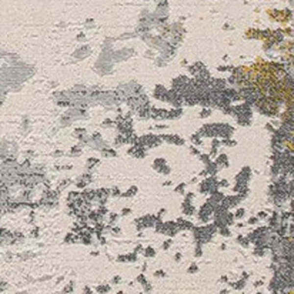HomeRoots 14' Gold And Gray Abstract Runner Rug – Modern, Durable, Stain-Resistant for High-Traffic Spaces 610289
