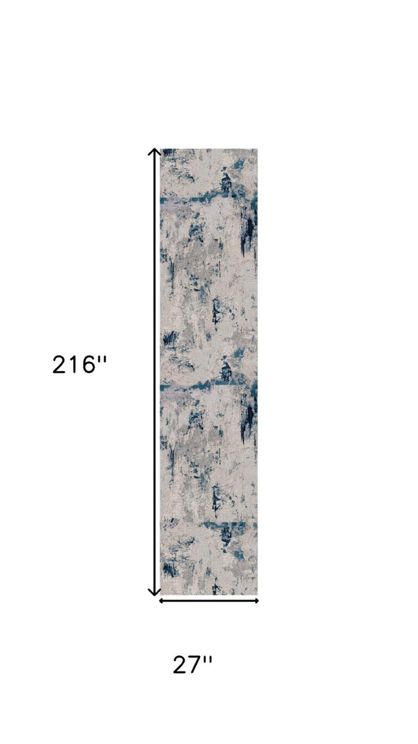 HomeRoots 18' Abstract Runner Rug in Blue, Beige & Gray - Soft, Stain-Resistant, Perfect for High-Traffic Areas 610291