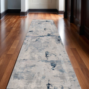 HomeRoots 16' Blue Beige and Gray Abstract Runner Rug - Stylish, Durable, and Soft for High-Traffic Areas 610292