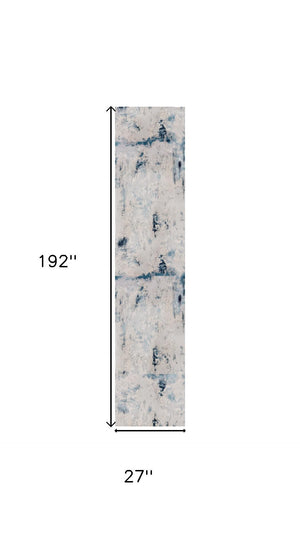 HomeRoots 16' Blue Beige and Gray Abstract Runner Rug - Stylish, Durable, and Soft for High-Traffic Areas 610292