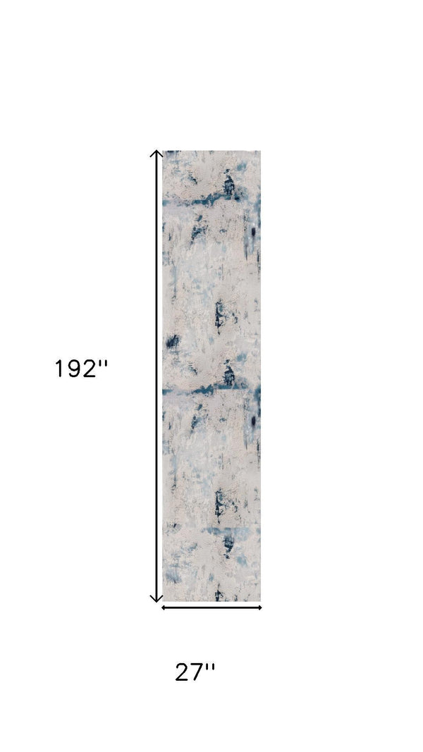 HomeRoots 16' Blue Beige and Gray Abstract Runner Rug - Stylish, Durable, and Soft for High-Traffic Areas 610292
