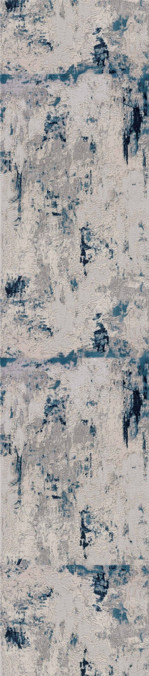HomeRoots 14' Contemporary Blue Beige Gray Abstract Runner Rug - Durable, Stain-Resistant, Soft Underfoot Comfort 610293